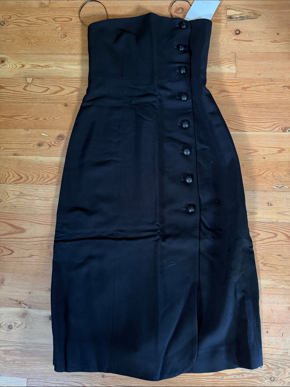 Sézane Chiarella Black Strapless Midi Dress with Side Button Detail - Picture 5 of 9